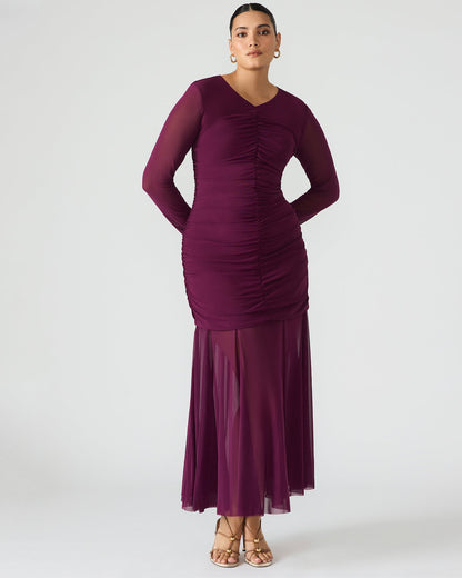 KIARA Beet Long-Sleeved Maxi Mesh Flowy Women's Dress - Steve Madden