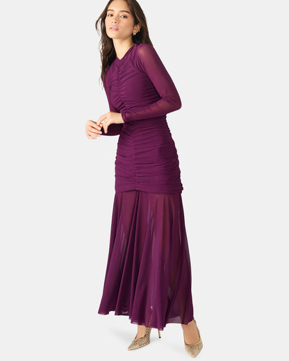 KIARA Beet Long-Sleeved Maxi Mesh Flowy Women's Dress - Steve Madden