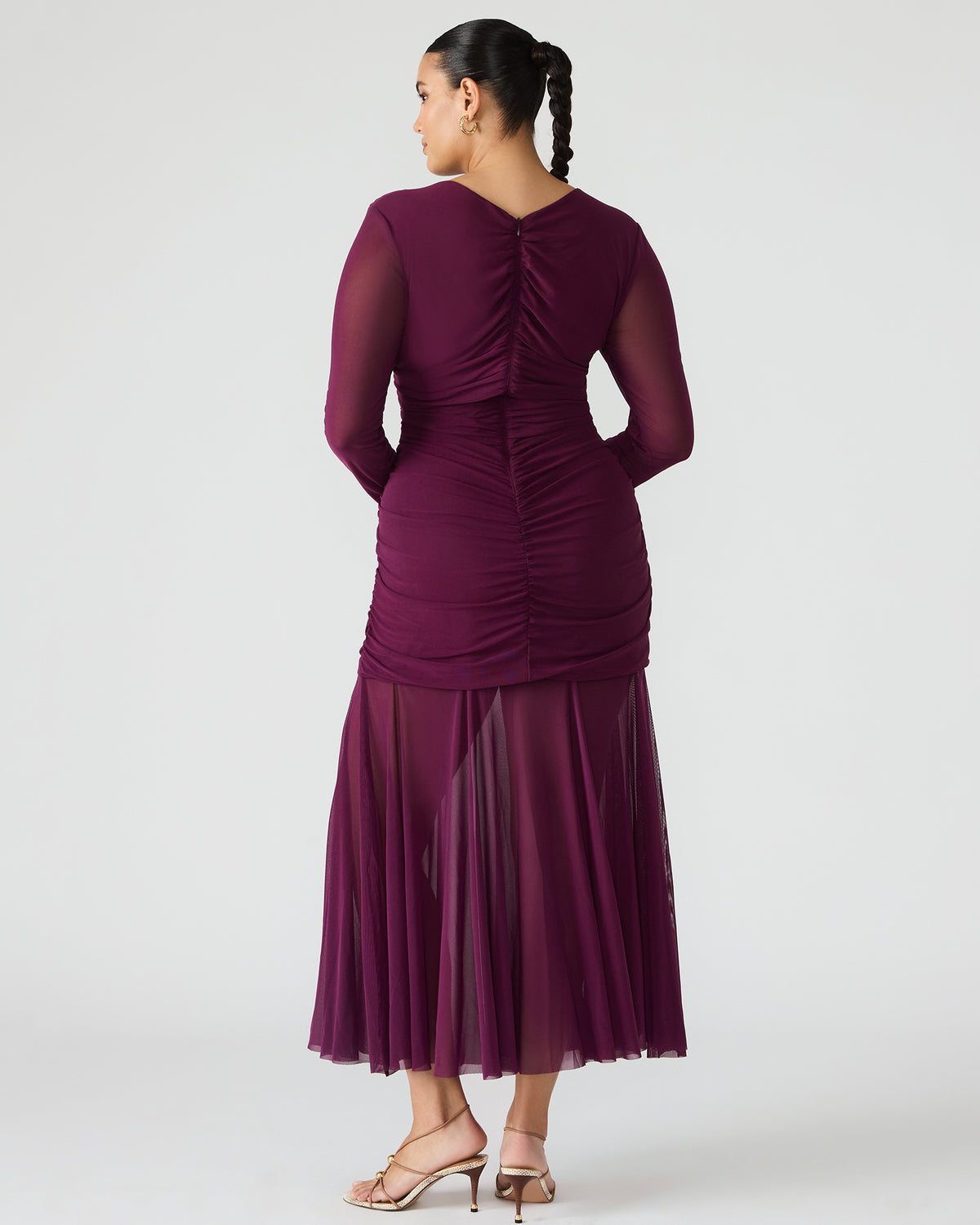 KIARA Beet Long-Sleeved Maxi Mesh Flowy Women's Dress - Steve Madden
