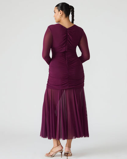 KIARA Beet Long-Sleeved Maxi Mesh Flowy Women's Dress - Steve Madden