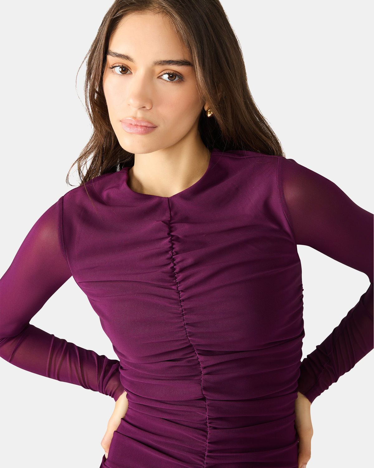 KIARA Beet Long-Sleeved Maxi Mesh Flowy Women's Dress - Steve Madden