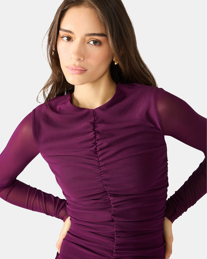 KIARA Beet Long-Sleeved Maxi Mesh Flowy Women's Dress - Steve Madden