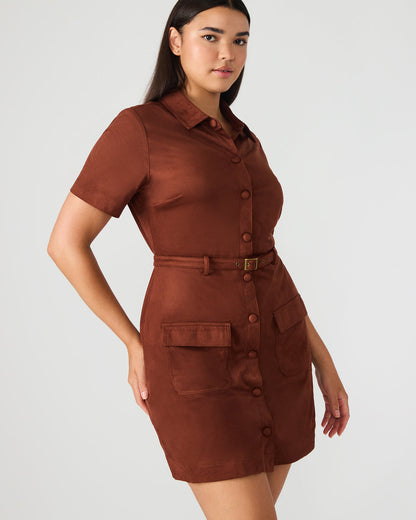 JOLIANA Dark Fig Short-Sleeved Mini Button-Up Women's Dress - Steve Madden