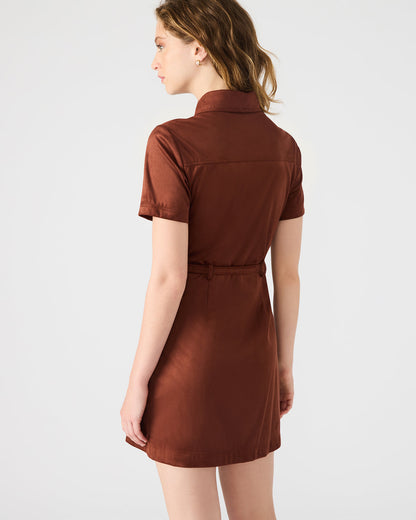 JOLIANA Dark Fig Short-Sleeved Mini Button-Up Women's Dress - Steve Madden