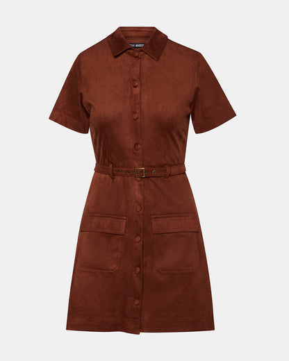 JOLIANA Dark Fig Short-Sleeved Mini Button-Up Women's Dress - Steve Madden