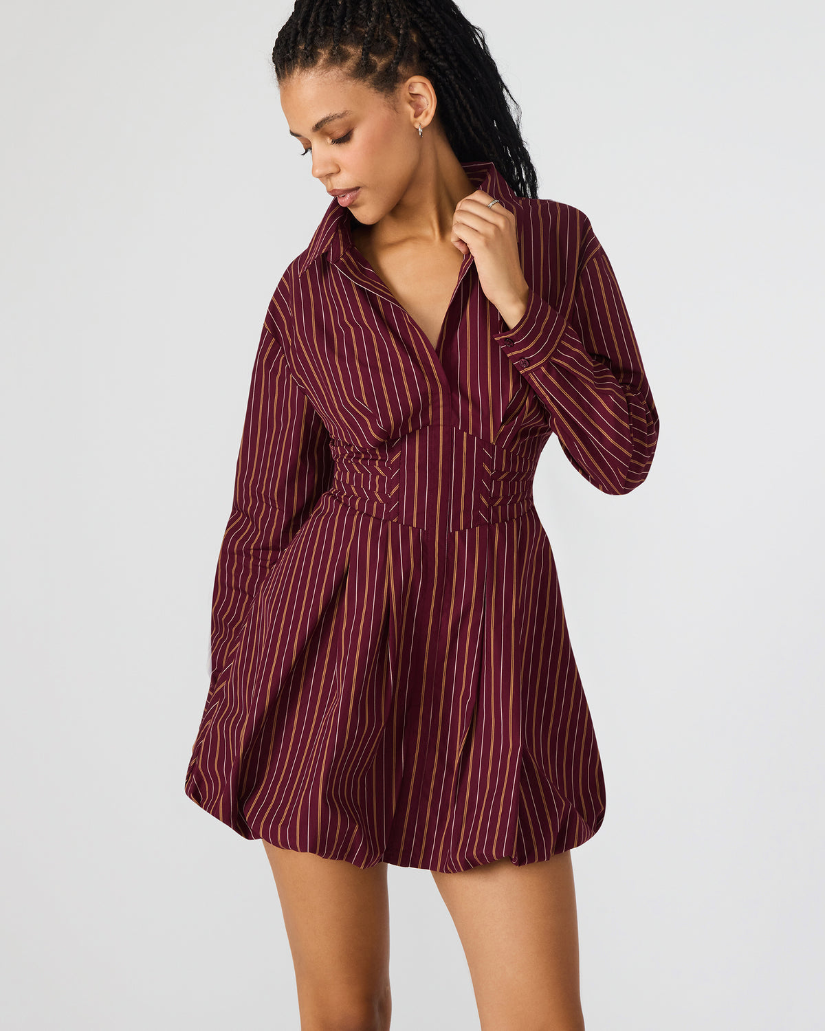 ARIELLE Wine Long-Sleeved Button-Up Bubble Women's Dress - Steve Madden