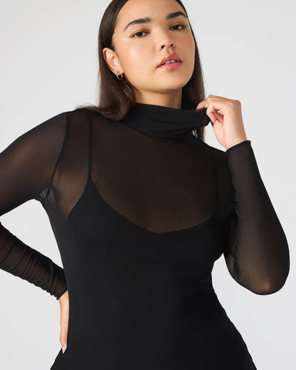 HAILEE Black Long-Sleeved Mesh Pull-On Mock Neck Midi Women's Dress - Steve Madden