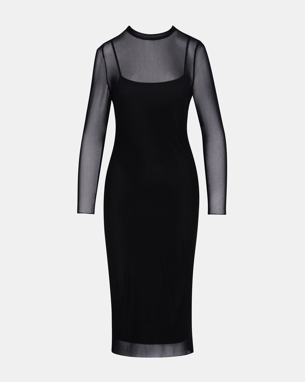 HAILEE Black Long-Sleeved Mesh Pull-On Mock Neck Midi Women's Dress - Steve Madden