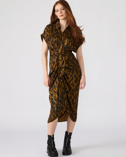 TORI Leopard Button Up Collared Midi Dress - Steve Madden