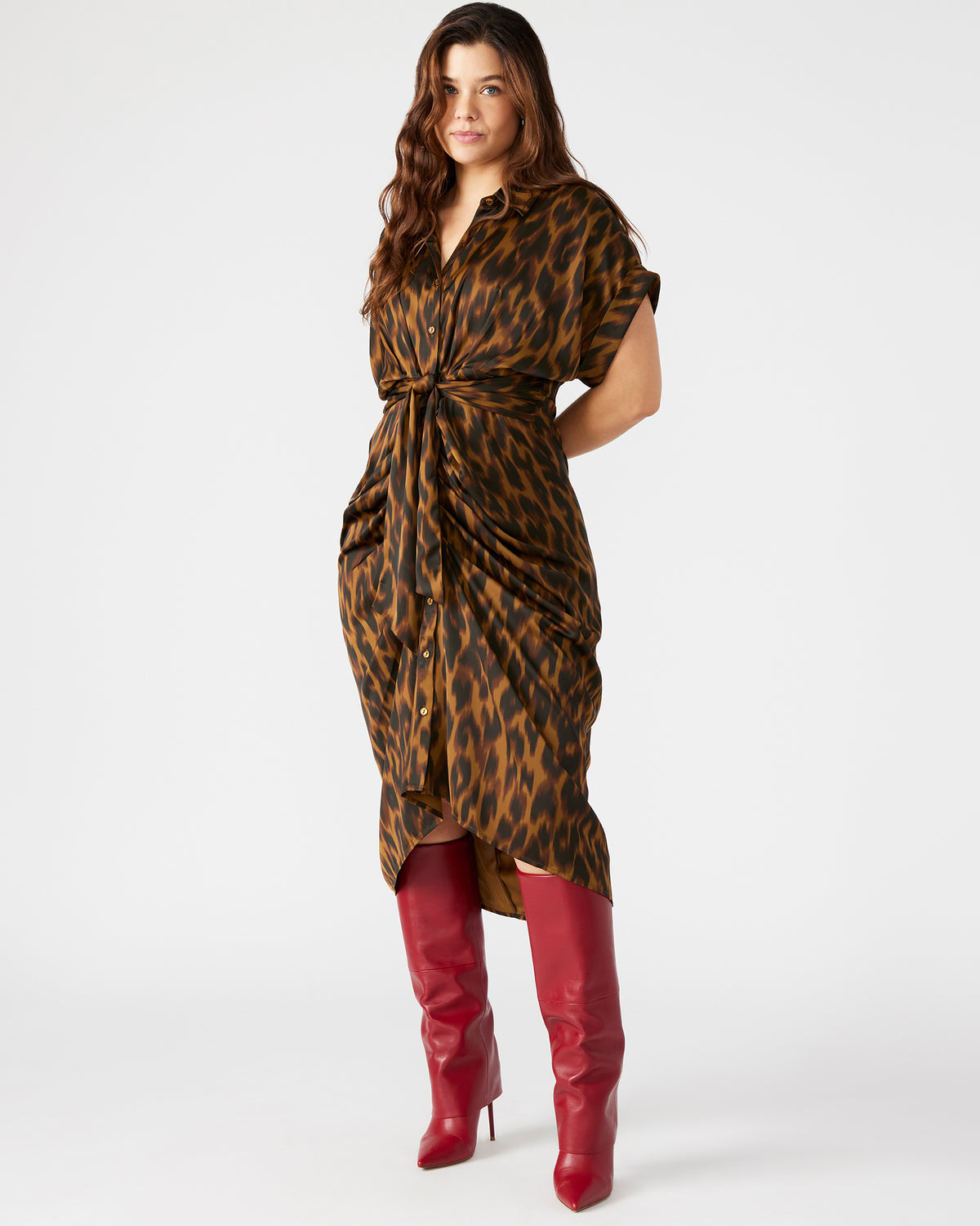 TORI Leopard Button Up Collared Midi Dress - Steve Madden