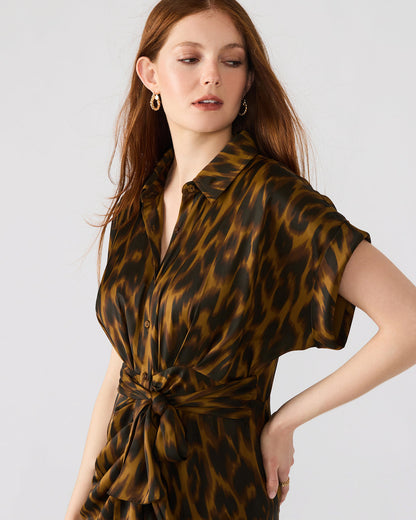 TORI Leopard Button Up Collared Midi Dress - Steve Madden