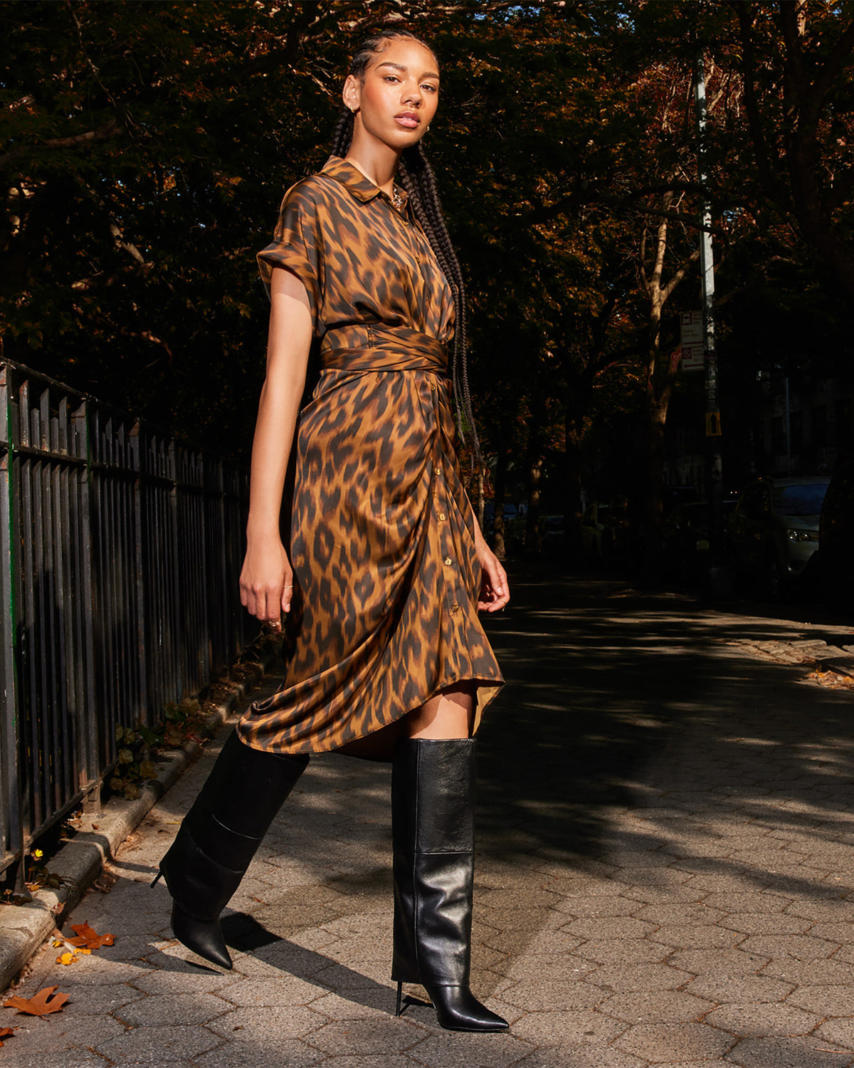 TORI Leopard Button Up Collared Midi Dress - Steve Madden