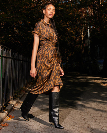 TORI Leopard Button Up Collared Midi Dress - Steve Madden
