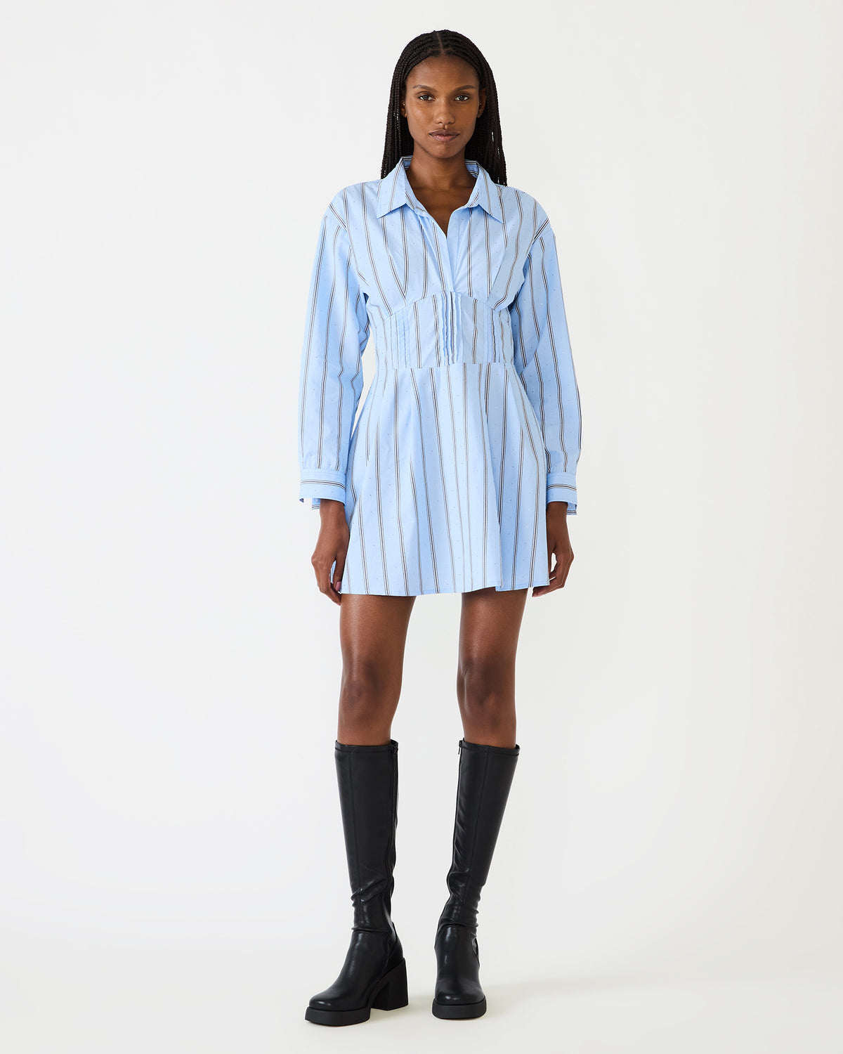 ARIANY Estate Blue Long-Sleeved Collared Neckline Women's Dress - Steve Madden