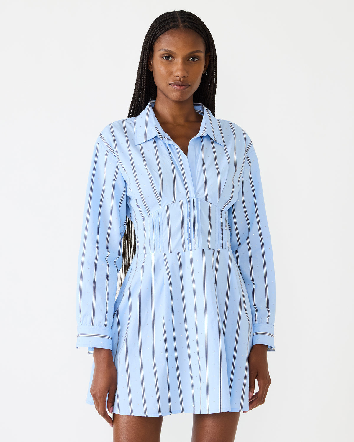 ARIANY Estate Blue Long-Sleeved Collared Neckline Women's Dress - Steve Madden