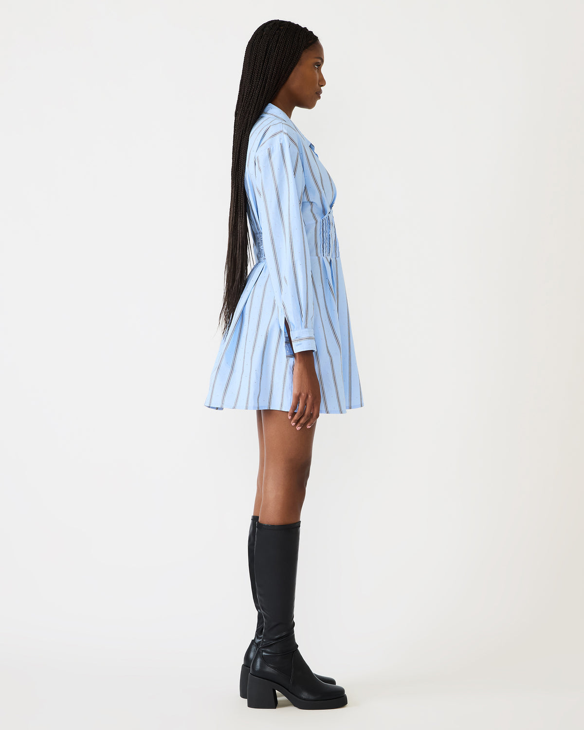 ARIANY Estate Blue Long-Sleeved Collared Neckline Women's Dress - Steve Madden