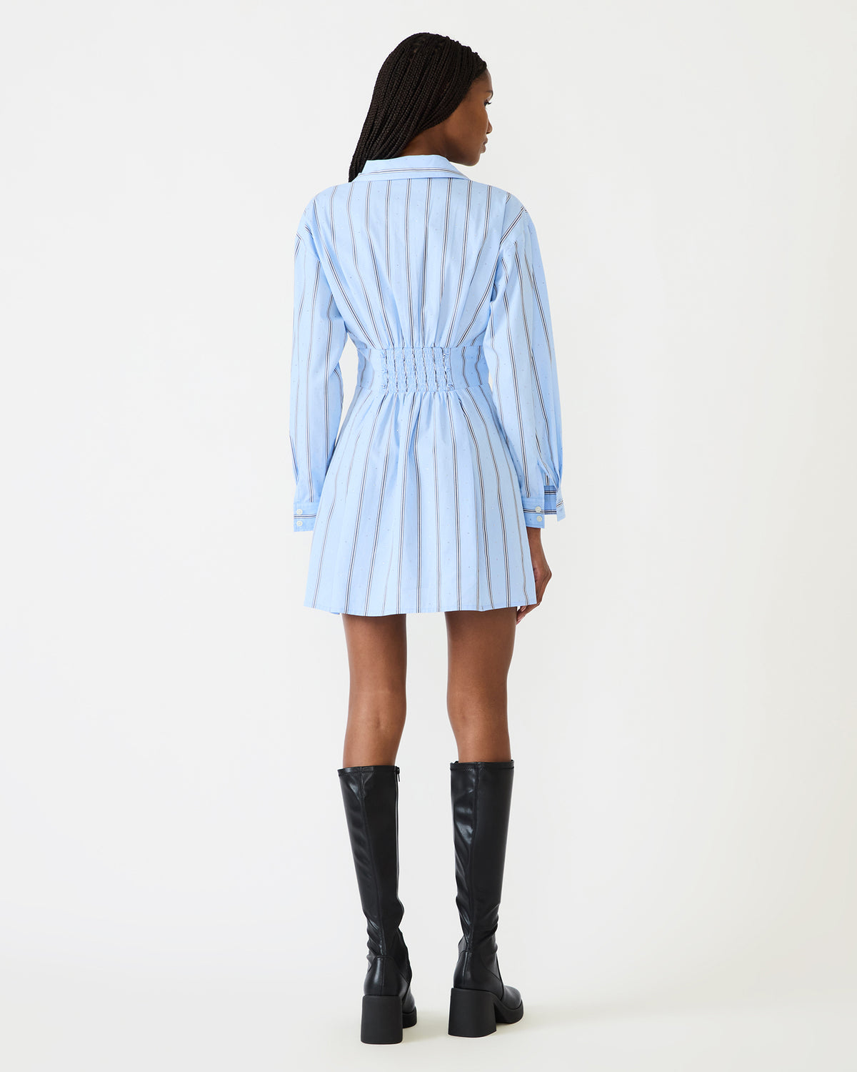 ARIANY Estate Blue Long-Sleeved Collared Neckline Women's Dress - Steve Madden