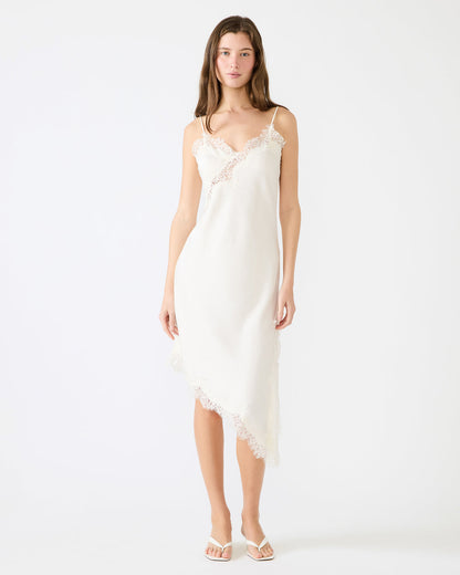 DANNA Cream Asymmetrical Lace Trim Women's Midi Dress - Steve Madden