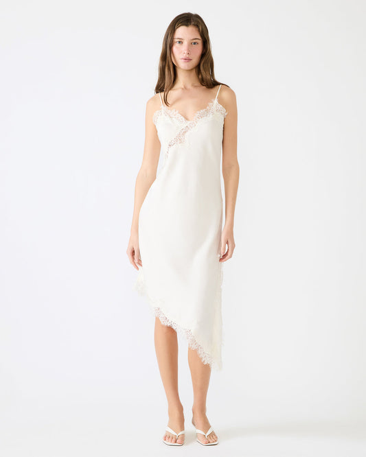DANNA Cream Asymmetrical Lace Trim Women's Midi Dress - Steve Madden