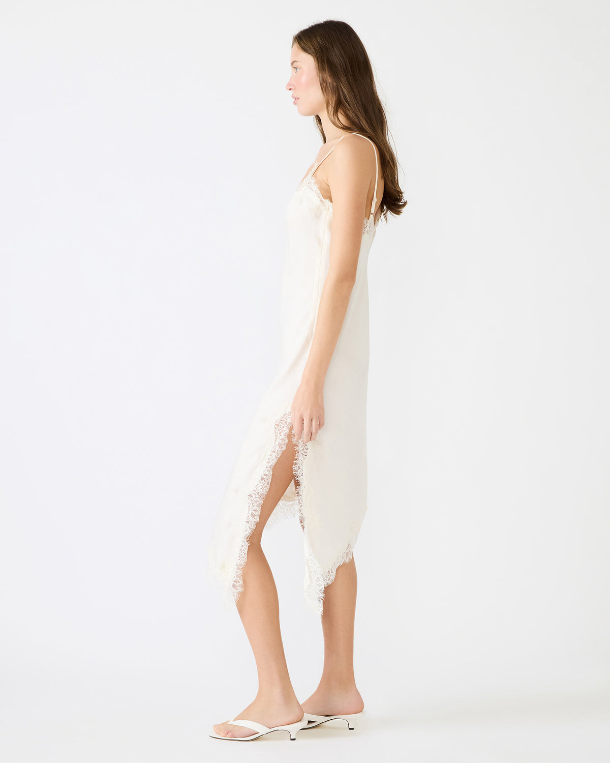 DANNA Cream Asymmetrical Lace Trim Women's Midi Dress - Steve Madden