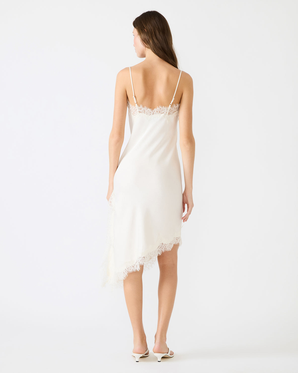 DANNA Cream Asymmetrical Lace Trim Women's Midi Dress - Steve Madden