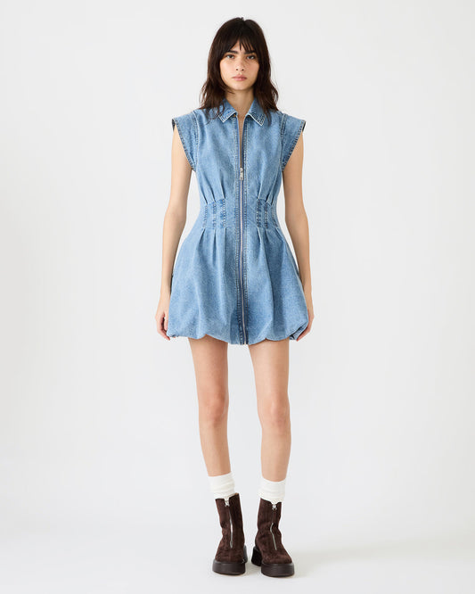 DYANNE Forever Blue Women's Zip-Front Bubble-Hem Dress - Steve Madden