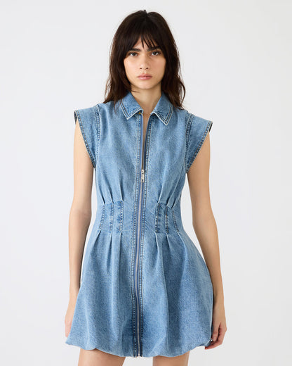DYANNE Forever Blue Women's Zip-Front Bubble-Hem Dress - Steve Madden