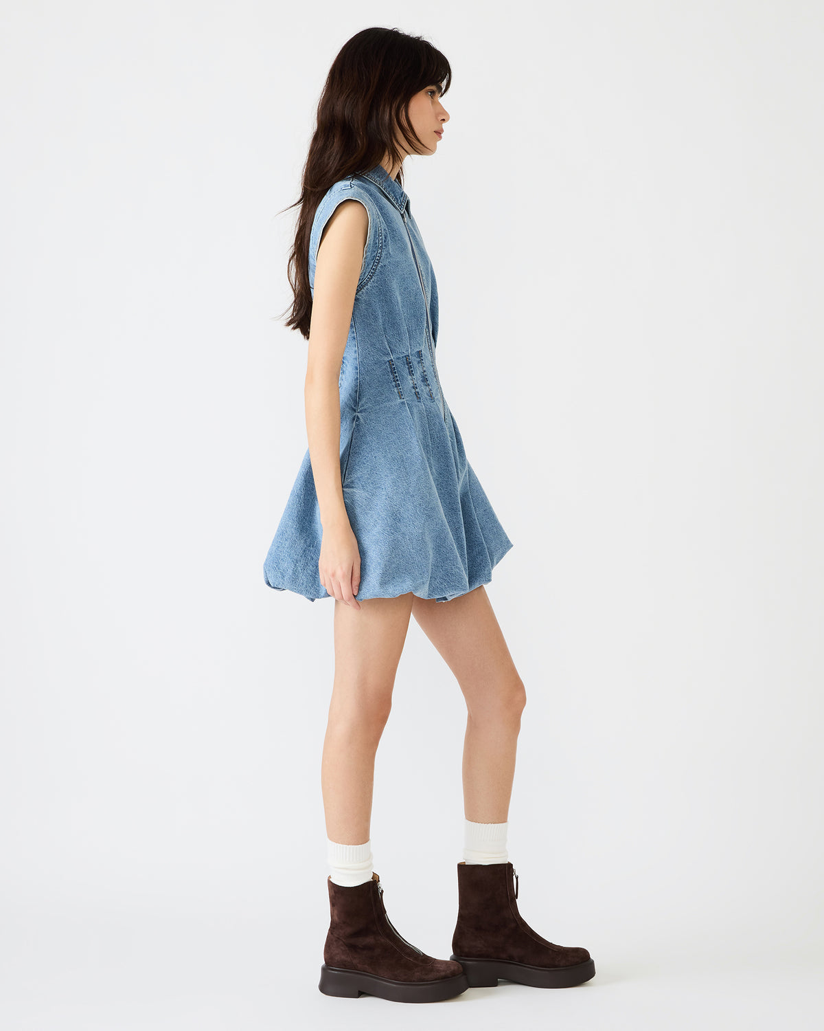 DYANNE Forever Blue Women's Zip-Front Bubble-Hem Dress - Steve Madden