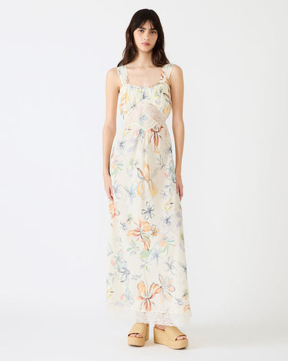 ALEXUS Vintage Ivory Flowy Lace Trim Flowy Women's Maxi Dress - Steve Madden