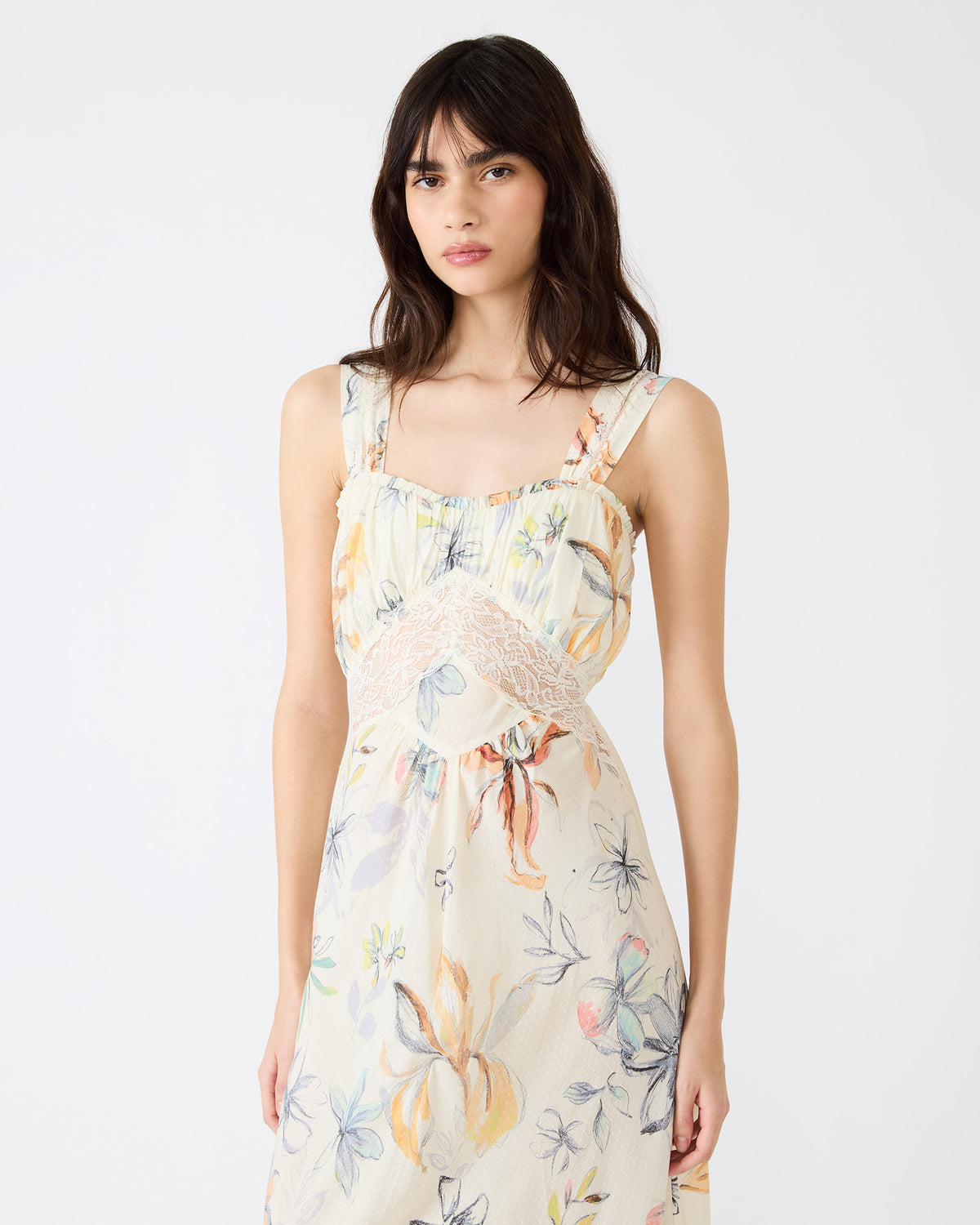 ALEXUS Vintage Ivory Flowy Lace Trim Flowy Women's Maxi Dress - Steve Madden