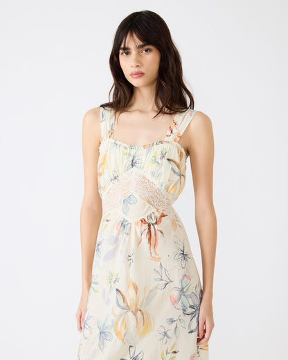 ALEXUS Vintage Ivory Flowy Lace Trim Flowy Women's Maxi Dress - Steve Madden