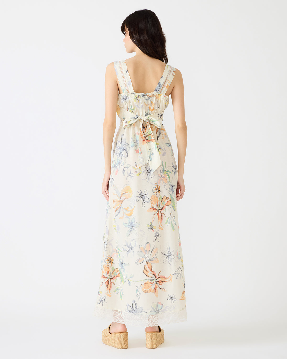 ALEXUS Vintage Ivory Flowy Lace Trim Flowy Women's Maxi Dress - Steve Madden