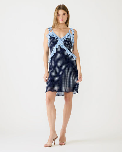 ADALINA Vintage Navy Polka Dot Ruffle Flowy Women's Mini Dress - Steve Madden