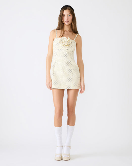 PEONY Pristine Ivory Mini Denim Polka Dot Women's Dress - Steve Madden