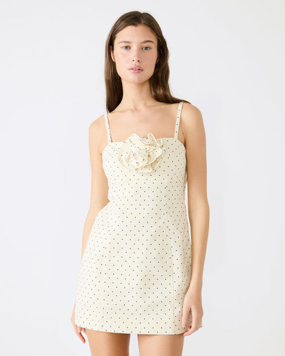 PEONY Pristine Ivory Mini Denim Polka Dot Women's Dress - Steve Madden