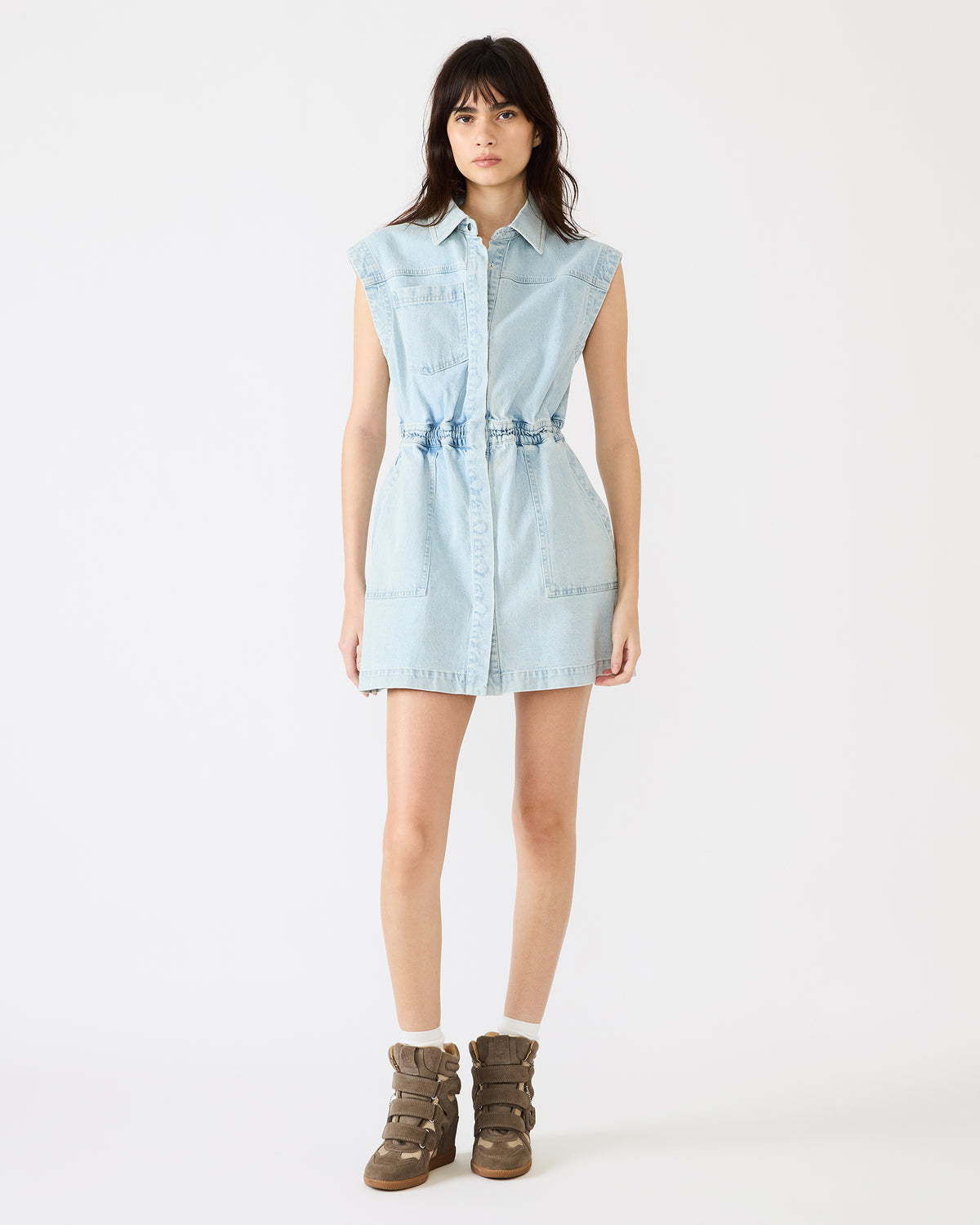 ROBBIE Aruba Blue Denim Zip-Up Collared Women's MinI Dress - Steve Madden