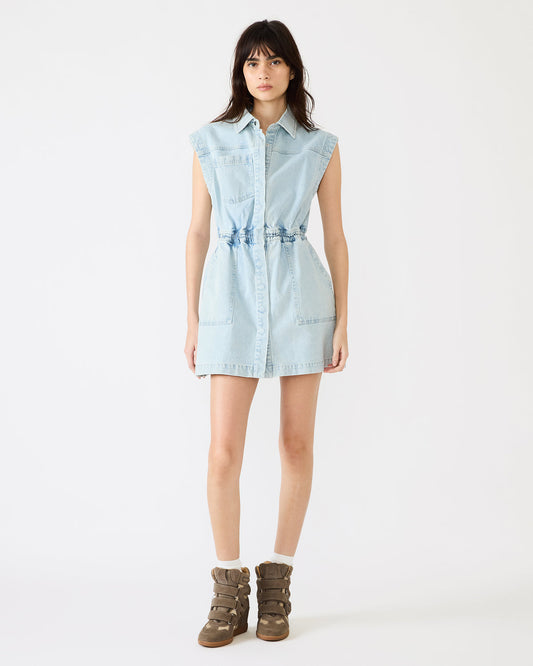 ROBBIE Aruba Blue Denim Zip-Up Collared Women's MinI Dress - Steve Madden