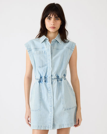 ROBBIE Aruba Blue Denim Zip-Up Collared Women's MinI Dress - Steve Madden