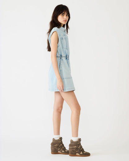 ROBBIE Aruba Blue Denim Zip-Up Collared Women's MinI Dress - Steve Madden