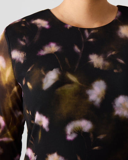 BLISS Black Ditsy Floral Long-Sleeved Floral Print Mesh Sheer Mini Women's Dress - Steve Madden