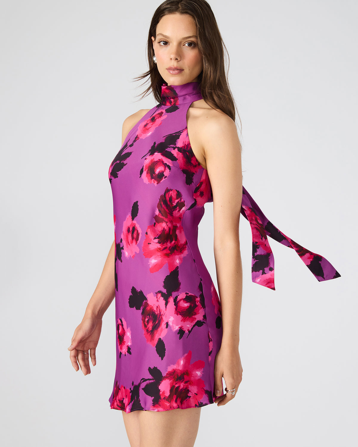 LARA Rosette Pink Halter Mini Floral Print Women's Dress - Steve Madden