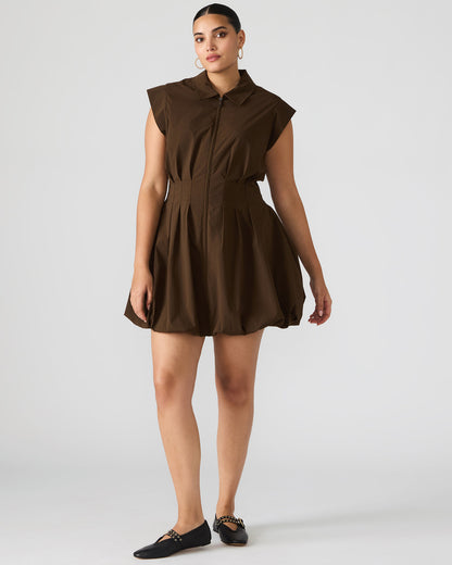 DYANNE Dark Espresso Women's Zip-Front Bubble-Hem Dress - Steve Madden