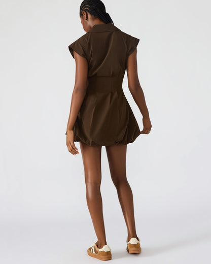 DYANNE Dark Espresso Women's Zip-Front Bubble-Hem Dress - Steve Madden
