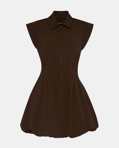 DYANNE Dark Espresso Women's Zip-Front Bubble-Hem Dress - Steve Madden