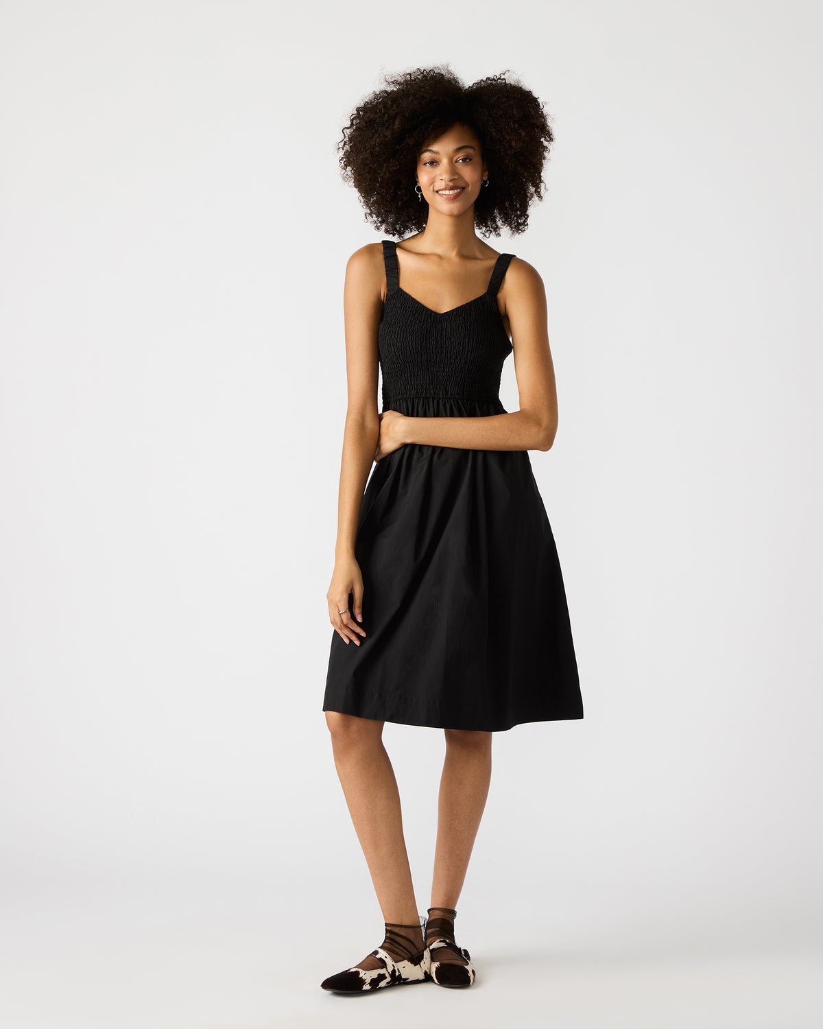 FLEUR Black Flowy Smocked Midi Women's Dress - Steve Madden