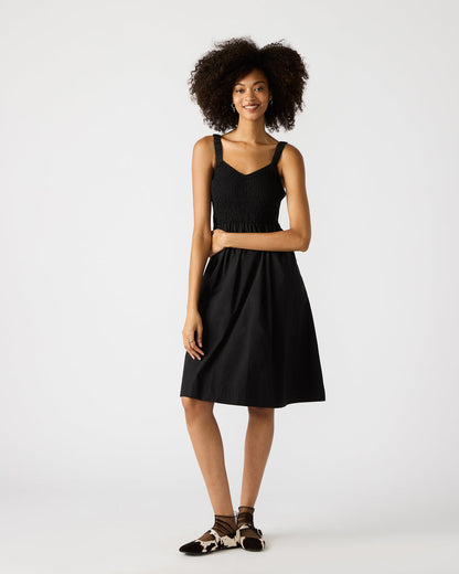 FLEUR Black Flowy Smocked Midi Women's Dress - Steve Madden