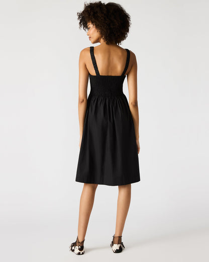 FLEUR Black Flowy Smocked Midi Women's Dress - Steve Madden