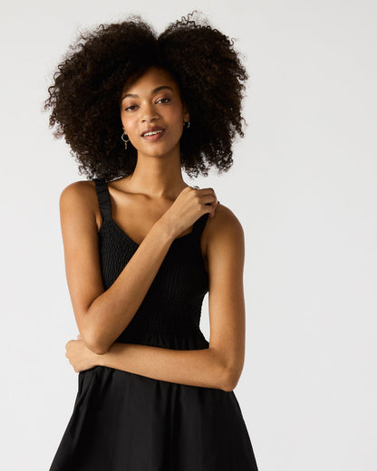 FLEUR Black Flowy Smocked Midi Women's Dress - Steve Madden