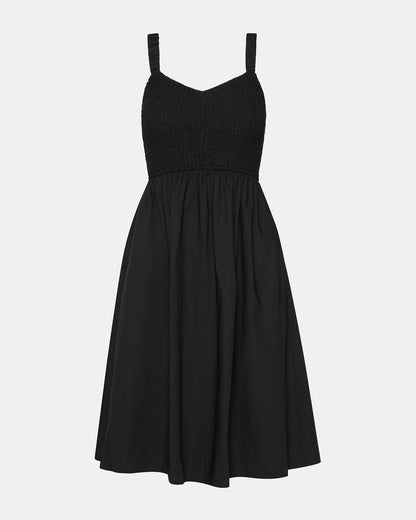 FLEUR Black Flowy Smocked Midi Women's Dress - Steve Madden