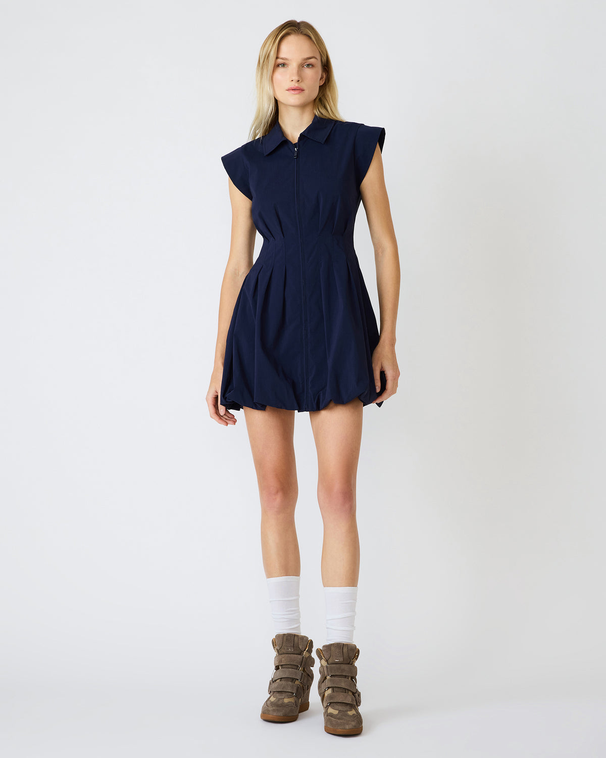 DYANNE Marine Women's Zip-Front Bubble-Hem Dress - Steve Madden